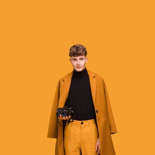 Orange velvet jacket for men