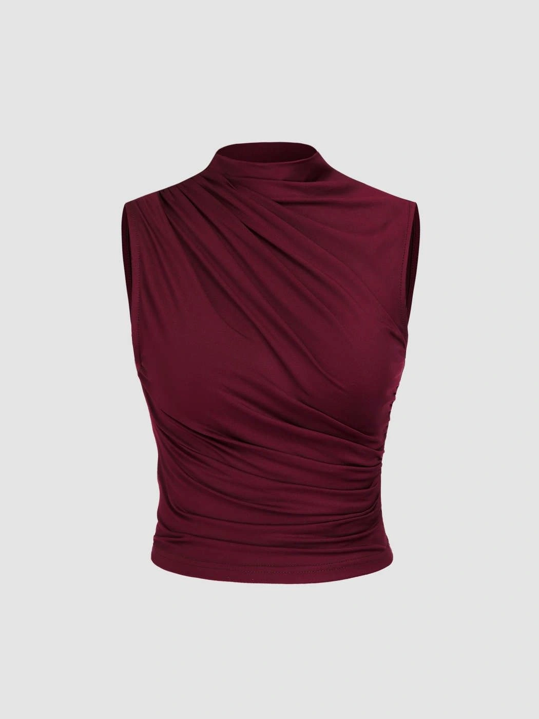 Dark Maroon Pleated Satin Top