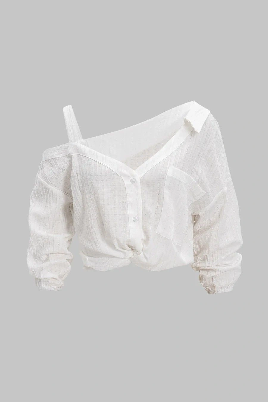 Textured V-Neck Long Sleeve Blouse